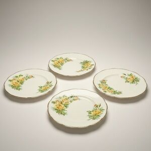 VTG Royal Albert Tea Rose 7" Dessert Plates - Set of 4 - Yellow Rose